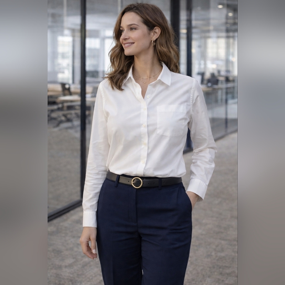 T Tahari White Shirt Size Small S SP Button Down Collar Long Sleeve Top Stretch